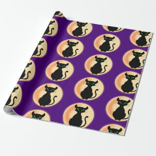 Schwarze Katze mit grünem Augenmuster Geschenkpapier