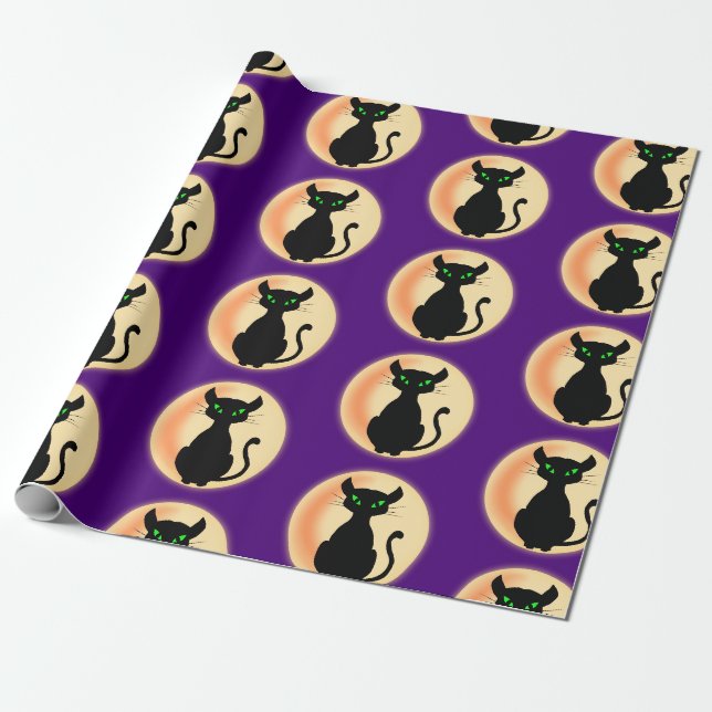 Schwarze Katze mit grünem Augenmuster Geschenkpapier (Ungerollt)
