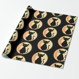 Schwarze Katze mit grünem Augenmuster Geschenkpapier