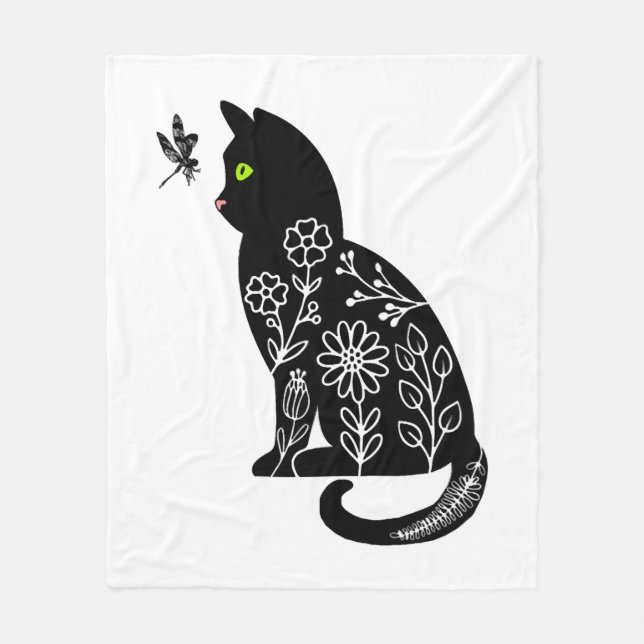 Schwarze Katze mit grünen Augen Fleecedecke (Vorderseite)