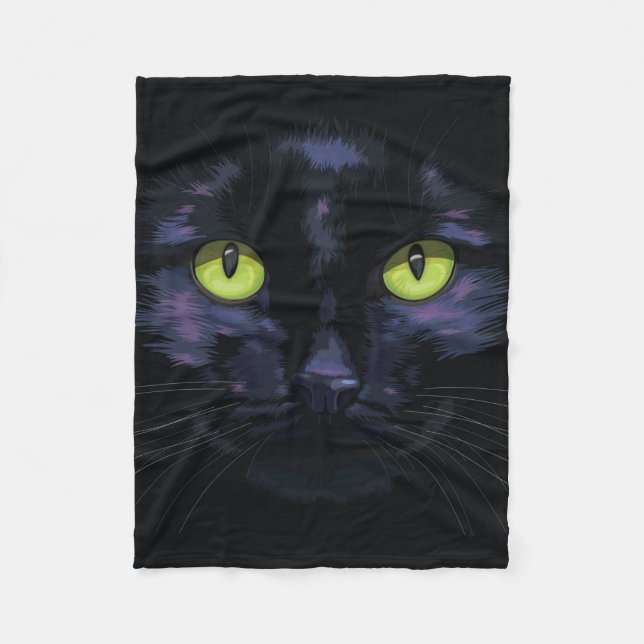 Schwarze Katze mit grünen Augen Fleecedecke (Vorderseite)