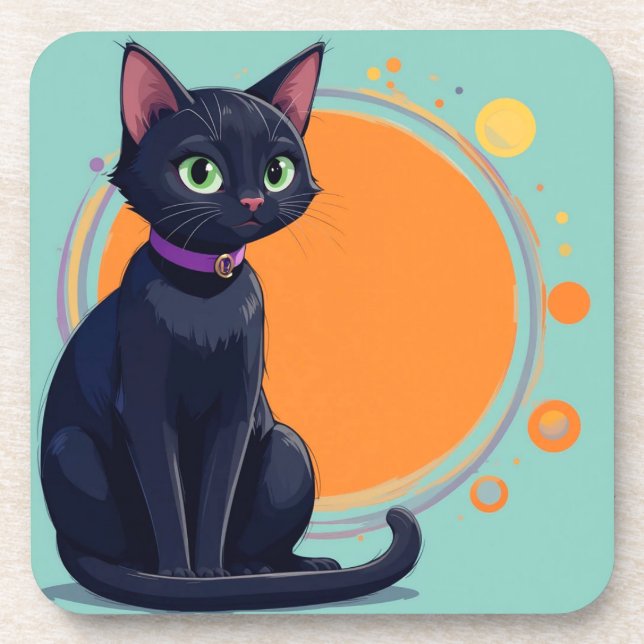 Schwarze Katze mit grünen Augen Getränkeuntersetzer (Vorderseite)