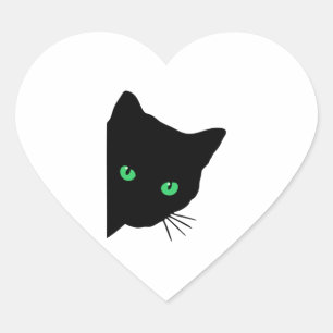 Schwarze Katze mit grünen Augen Herz-Aufkleber