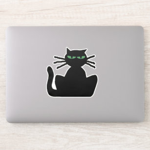 Schwarze Katze mit grünen Augen, meditierender Sti Aufkleber