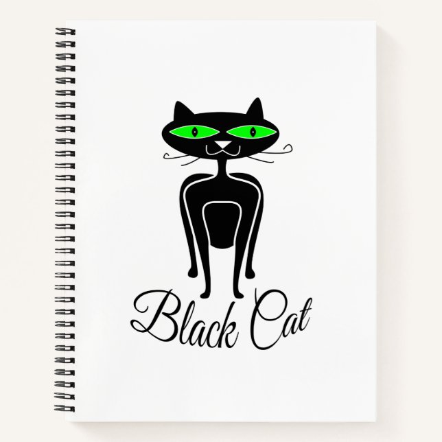 Schwarze Katze mit grünen Augen Notizbuch (Vorderseite)