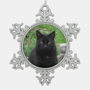 Schwarze Katze mit grünen Augen Ornament