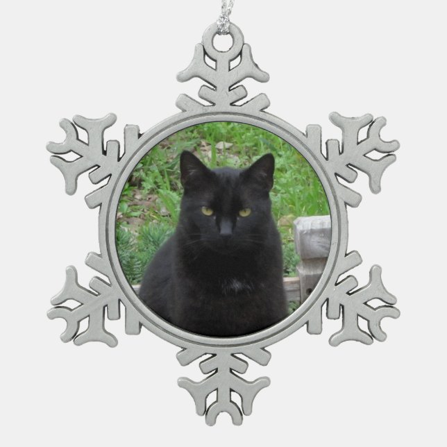 Schwarze Katze mit grünen Augen Ornament (Vorderseite)