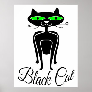 Schwarze Katze mit grünen Augen Poster