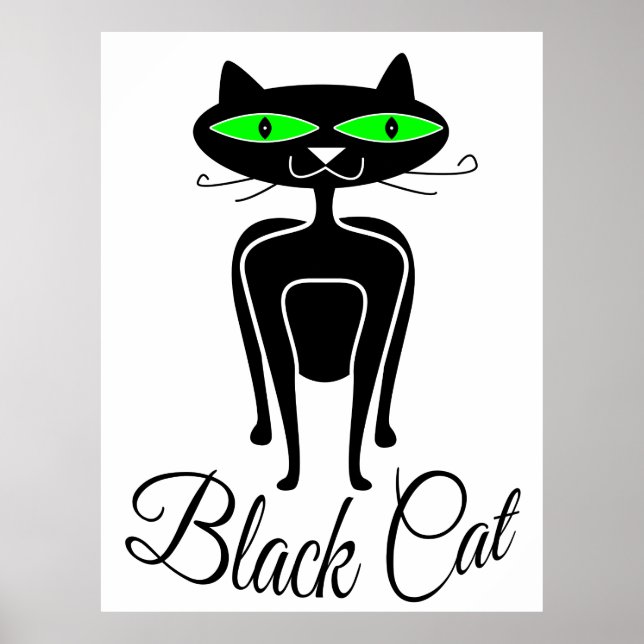 Schwarze Katze mit grünen Augen Poster (Vorne)