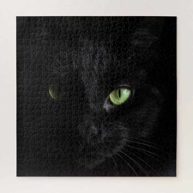 Schwarze Katze mit grünen Augen Puzzle (Vertikal)