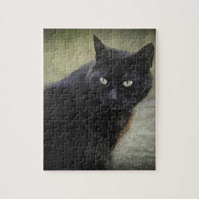 Schwarze Katze mit grünen Augen Puzzle (Vertikal)