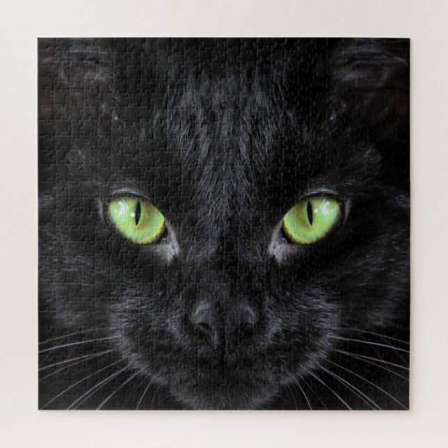 Schwarze Katze mit grünen Augen Puzzle (Vertikal)