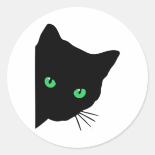Schwarze Katze mit grünen Augen Runder Aufkleber