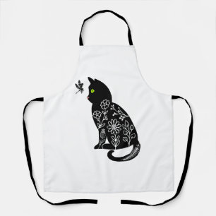 Schwarze Katze mit grünen Augen Schürze
