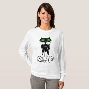Schwarze Katze mit grünen Augen T-Shirt