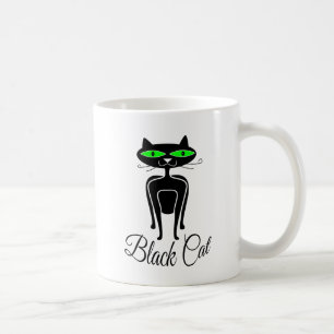 Schwarze Katze mit grünen Augen Tasse