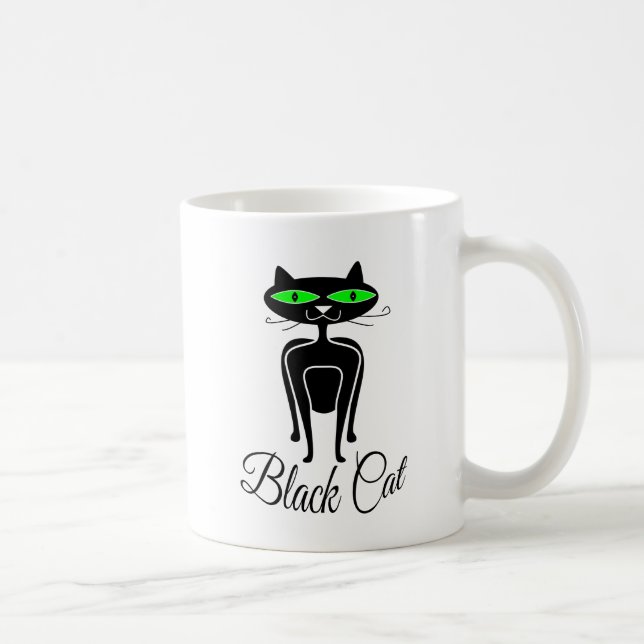 Schwarze Katze mit grünen Augen Tasse (Rechts)