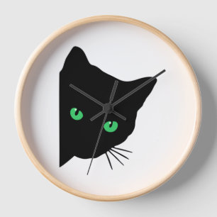 Schwarze Katze mit grünen Augen Uhr
