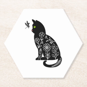 Schwarze Katze mit grünen Augen Untersetzer