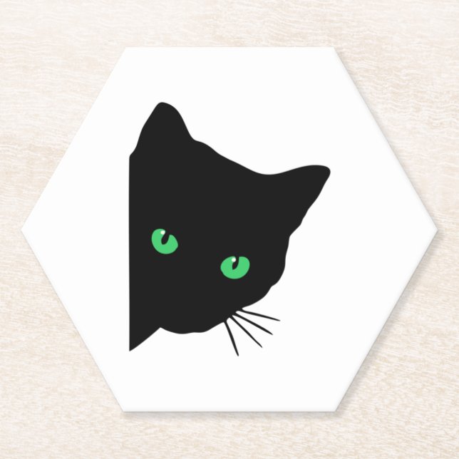 Schwarze Katze mit grünen Augen Untersetzer (Vorderseite)