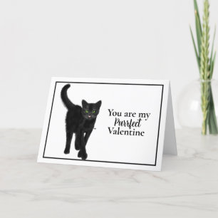 Schwarze Katze mit grünen Augen Valentinstag Feiertagskarte