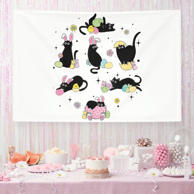 Schwarze Katze mit Haseneiern Banner (Party)