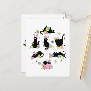 Schwarze Katze mit Haseneiern Feiertagspostkarte