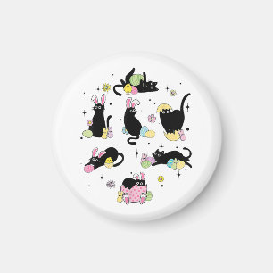 Schwarze Katze mit Haseneiern Magnet