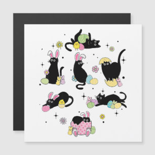 Schwarze Katze mit Haseneiern Magnetkarte