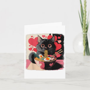 Schwarze Katze mit Herz essen Ramen Noodles auf Va Karte