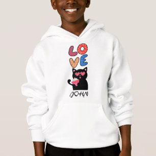 Schwarze Katze mit Herz-Sonnenbrille & Cupcake Hoodie