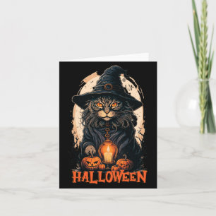 Schwarze Katze mit Hexenhut Kerze und gruseliger K Karte