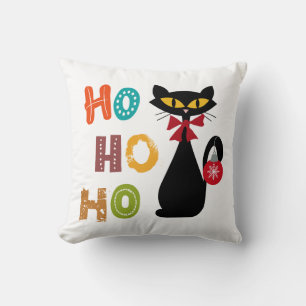 Schwarze Katze mit Ho Ho Ho Textdesign Kissen