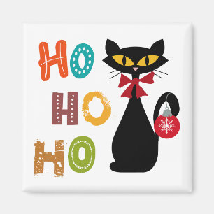 Schwarze Katze mit Ho Ho Ho Textdesign Magnet