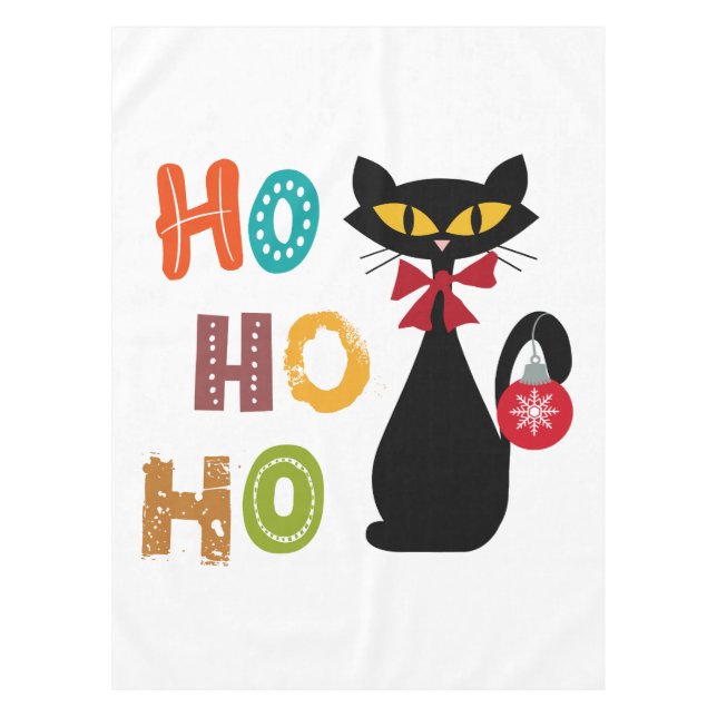 Schwarze Katze mit Ho Ho Ho Textdesign Tischdecke (Vorderseite)