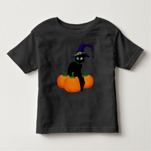 Schwarze Katze mit Hut und Kürbis zu Halloween Kleinkind T-shirt