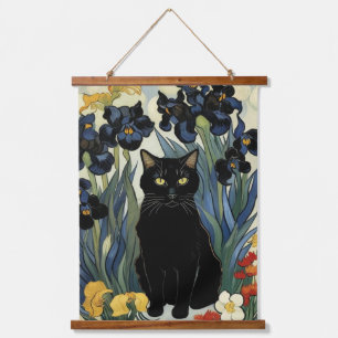 Schwarze Katze mit Iren Wandteppich Mit Holzrahmen