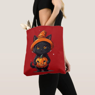 Schwarze Katze mit Jack-O' Lantern Halloween