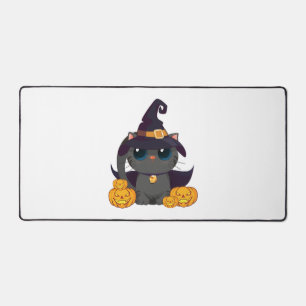 Schwarze Katze mit Jack O Lantern Halloween-Shirt Schreibtischunterlage