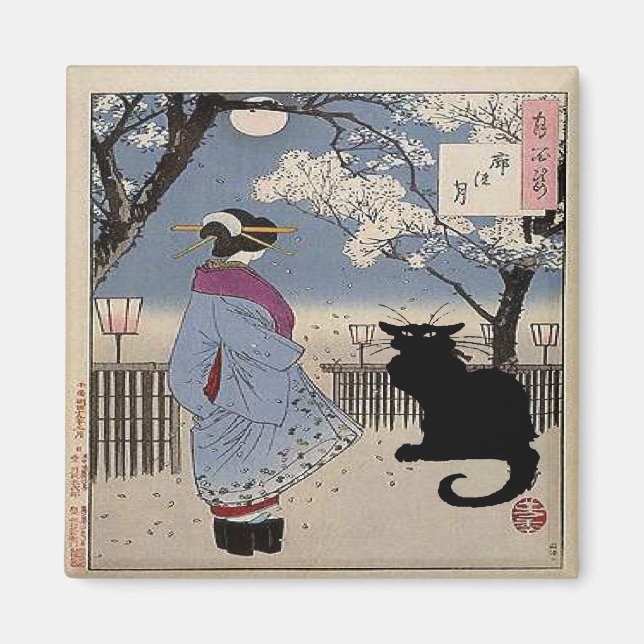Schwarze Katze mit japanischer Lady Magnet (Vorne)