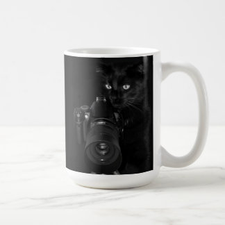 Schwarze Katze mit Kamera Tasse