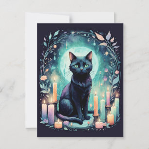 Schwarze Katze mit Kerzenlicht Postkarte