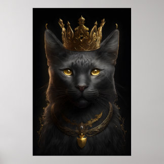 Schwarze Katze mit Krone - Poster Wall Art