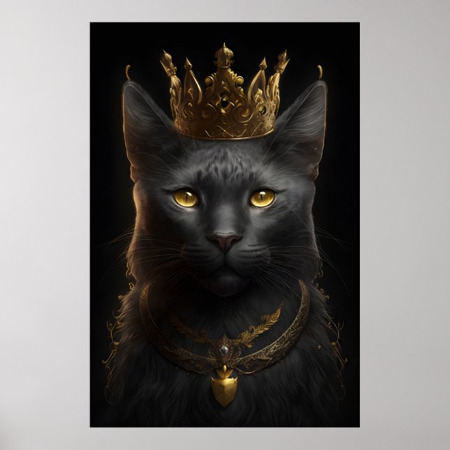 Schwarze Katze mit Krone - Poster Wall Art (Vorne)