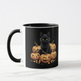Schwarze Katze mit Kürbis Tasse
