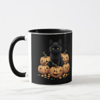 Schwarze Katze mit Kürbis Tasse