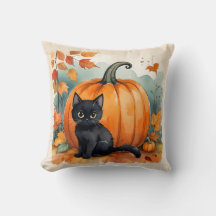 Schwarze Katze mit Kürbisdekor Halloween