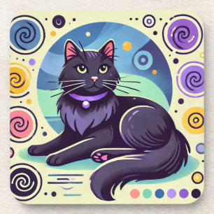 Schwarze Katze mit leuchtend farbigem Hintergrund Getränkeuntersetzer