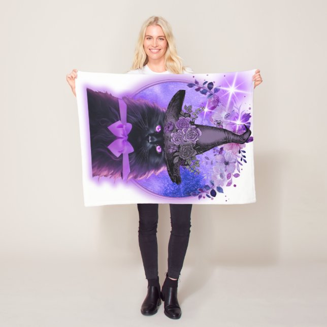 Schwarze Katze mit lila Aura Fleecedecke (Beispiel)