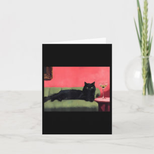 Schwarze Katze mit Martini-Kunstdruck Karte